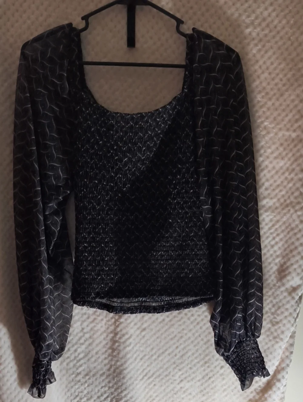 Anthropolgie Sheer Long-Sleeve Black Smocked Women's Top
